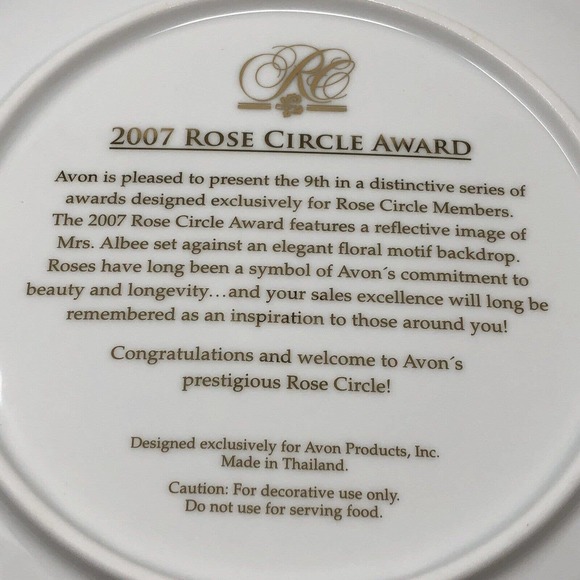 Rose Circle 2007 Collectible Plate Avon Award Representative Gift 22K Gold New - Picture 7 of 12